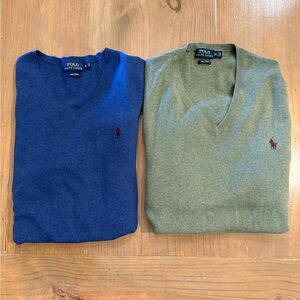 Pair of Ralph Lauren Polo Men’s Pima Cotton V-neck Sweaters XL in Excellent Cond